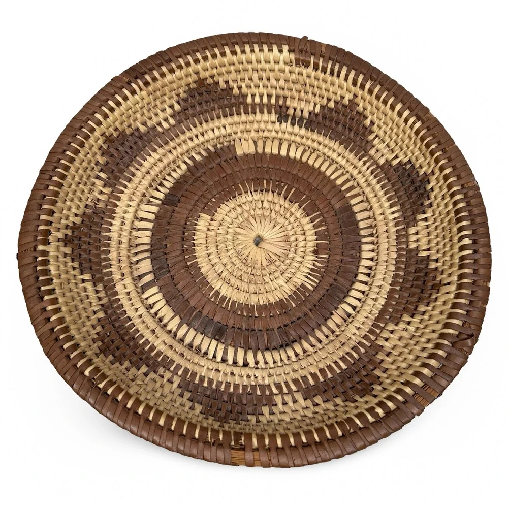 Vintage Southwestern Woven Basket Bowl Brown Tan Geometric Wall Decor 12 Inch